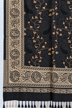 Black Gold Jamawar Paisley Wool Shawl with Tassels