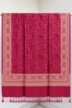Rani Pink Gold Jamawar Paisley Wool Shawl with Tassels