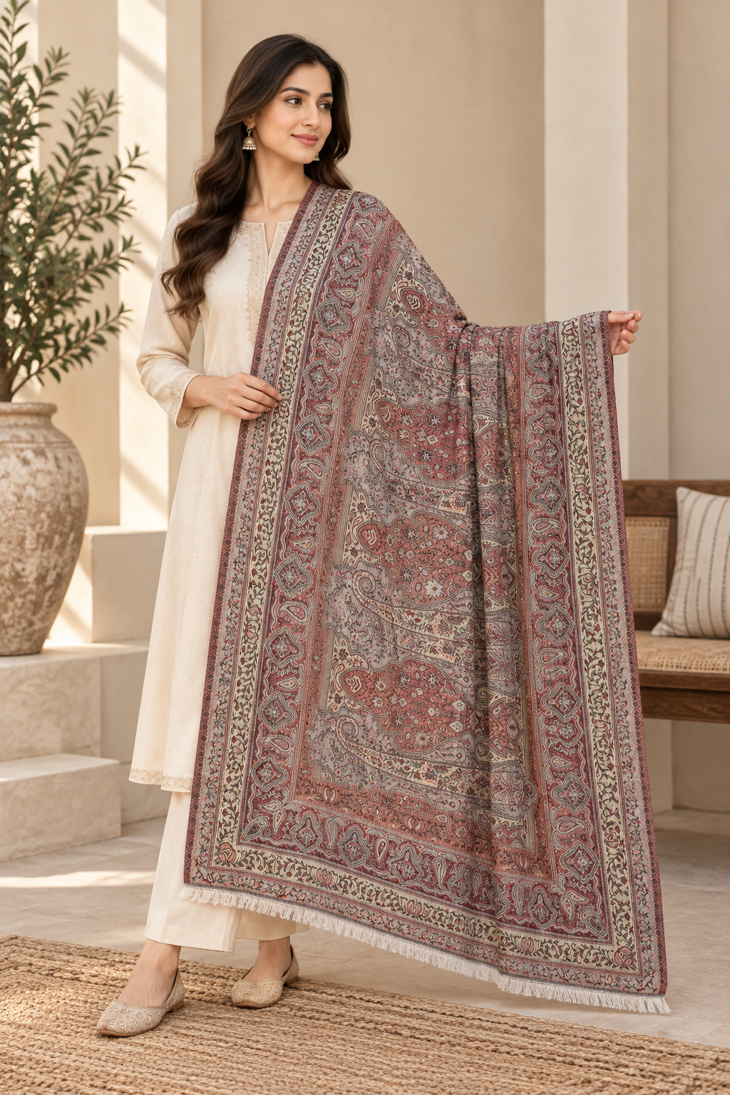 Slate Grey Kani Paisley Shawl