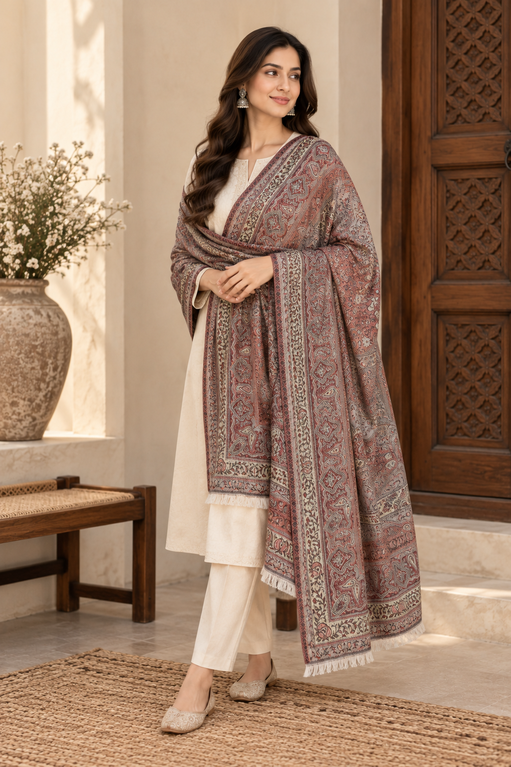 Slate Grey Kani Paisley Shawl