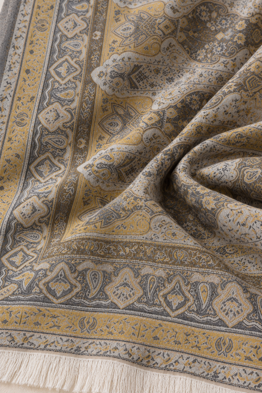Golden Grey Kani Paisley Shawl