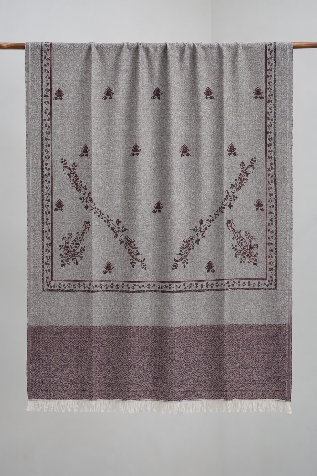 Silver Grey Stole with Floral Vine Sprigs