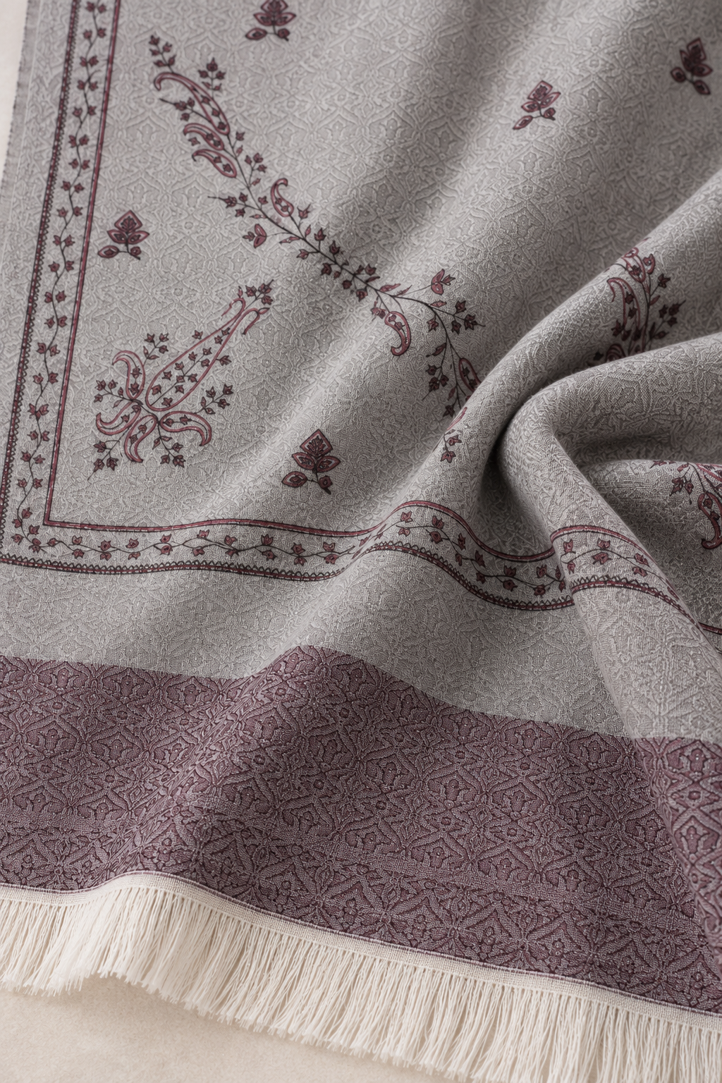 Silver Grey Stole with Floral Vine Sprigs