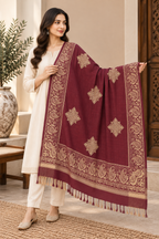 Maroon Shawl with Gold Diamond Medallion Motifs