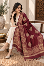 Maroon Shawl with Gold Diamond Medallion Motifs