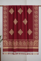 Maroon Shawl with Gold Diamond Medallion Motifs