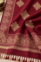 Maroon Shawl with Gold Diamond Medallion Motifs