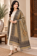 Beige Paisley Shawl with Medallion Accents