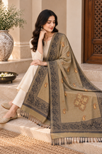 Beige Paisley Shawl with Medallion Accents