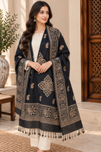 Black Paisley Shawl with Medallion Accents
