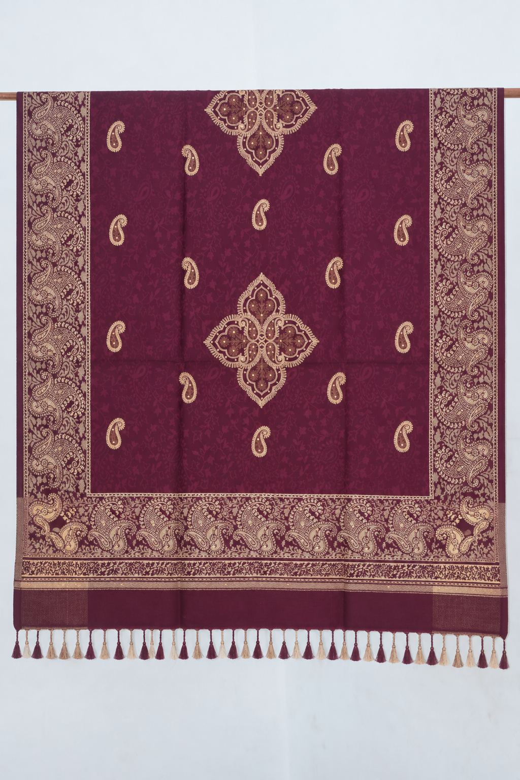 Plum Paisley Shawl with Medallion Accents