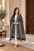 Black Vine Embroidered Shawl with Paisley Border