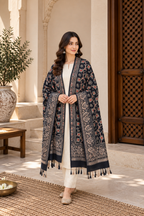 Black Vine Embroidered Shawl with Paisley Border