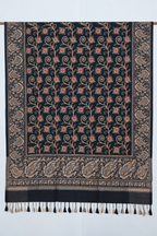 Black Vine Embroidered Shawl with Paisley Border