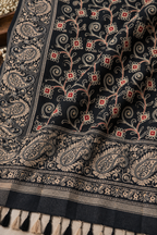Black Vine Embroidered Shawl with Paisley Border