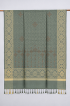 Sage Green Kundan Embellished Shawl with Medallion Border