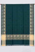 Bottle Green Silk Stole with Cream Floral Border