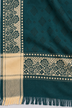 Bottle Green Silk Stole with Cream Floral Border
