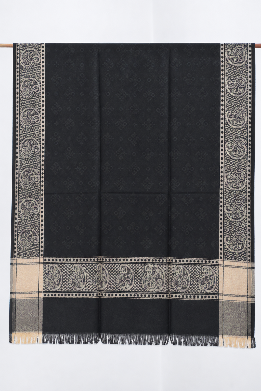 Black Silk Stole with Beige Paisley Border