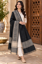 Black Silk Stole with Beige Paisley Border