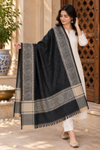 Black Silk Stole with Beige Paisley Border