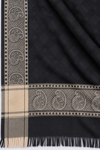 Black Silk Stole with Beige Paisley Border