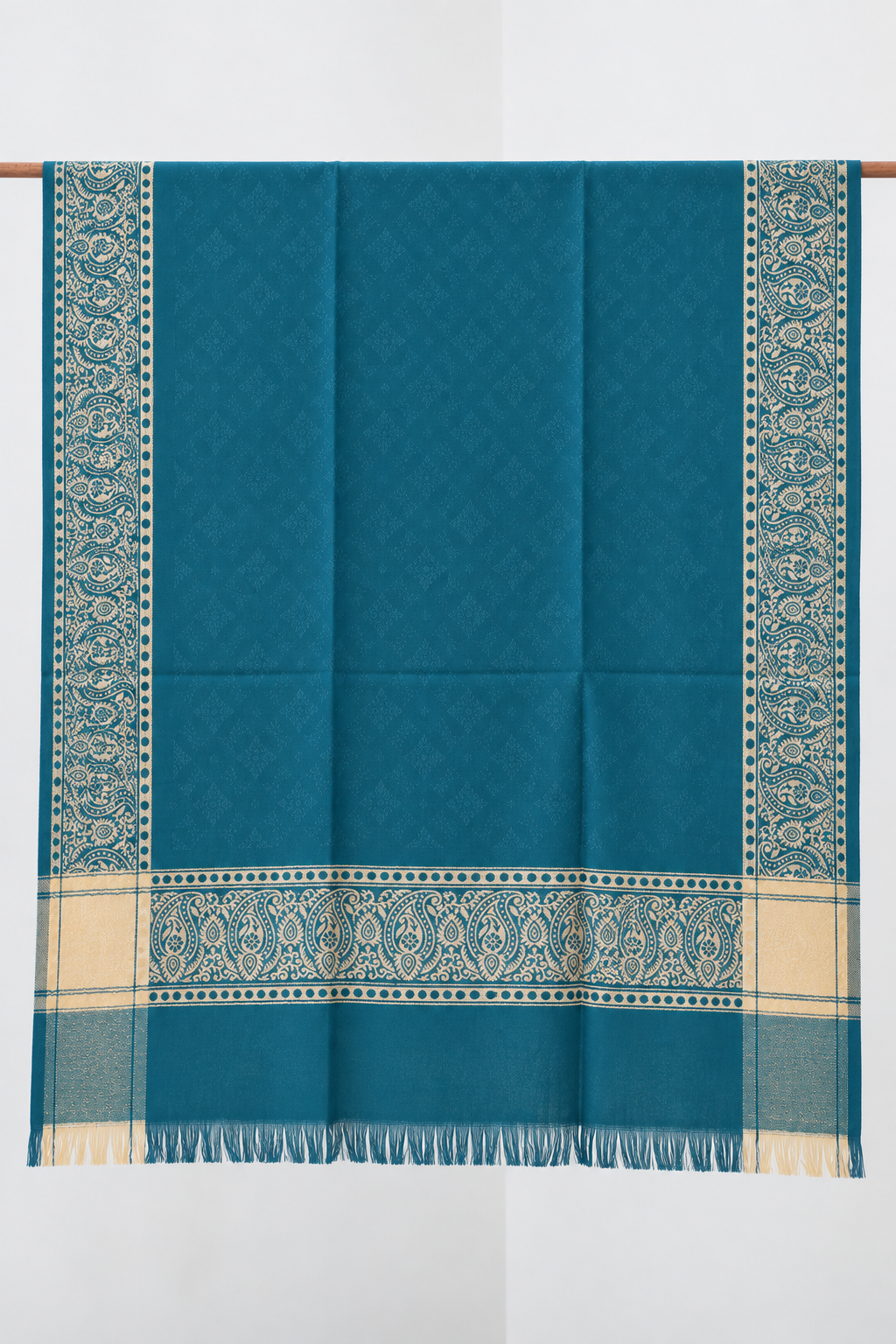 Teal Silk Stole with Golden Paisley Border