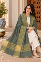 Sage Green Silk Stole with Golden Paisley Border