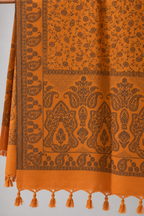 Mustard Tonal Paisley Shawl with Twisted Fringe