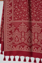 Maroon Tonal Paisley Shawl with Twisted Fringe