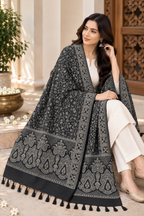 Black Tonal Paisley Shawl with Twisted Fringe
