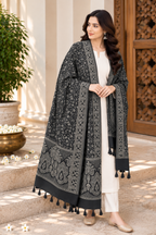 Black Tonal Paisley Shawl with Twisted Fringe
