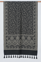Black Tonal Paisley Shawl with Twisted Fringe
