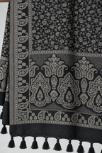 Black Tonal Paisley Shawl with Twisted Fringe