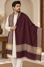 Maroon Solid Shawl with Paisley Border