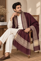 Maroon Solid Shawl with Paisley Border