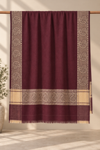Maroon Solid Shawl with Paisley Border