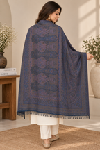 Indigo Kani Paisley Shawl with Ornate Border