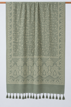 Sage Green Tonal Paisley Shawl with Twisted Fringe