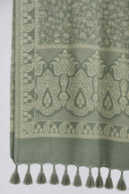 Sage Green Tonal Paisley Shawl with Twisted Fringe