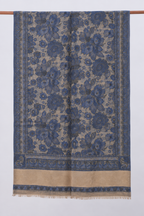 Royal Blue Floral Jacquard Shawl with Blush Panel