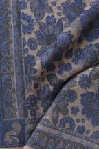 Royal Blue Floral Jacquard Shawl with Blush Panel