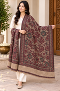Maroon Floral Jacquard Shawl with Blush Panel