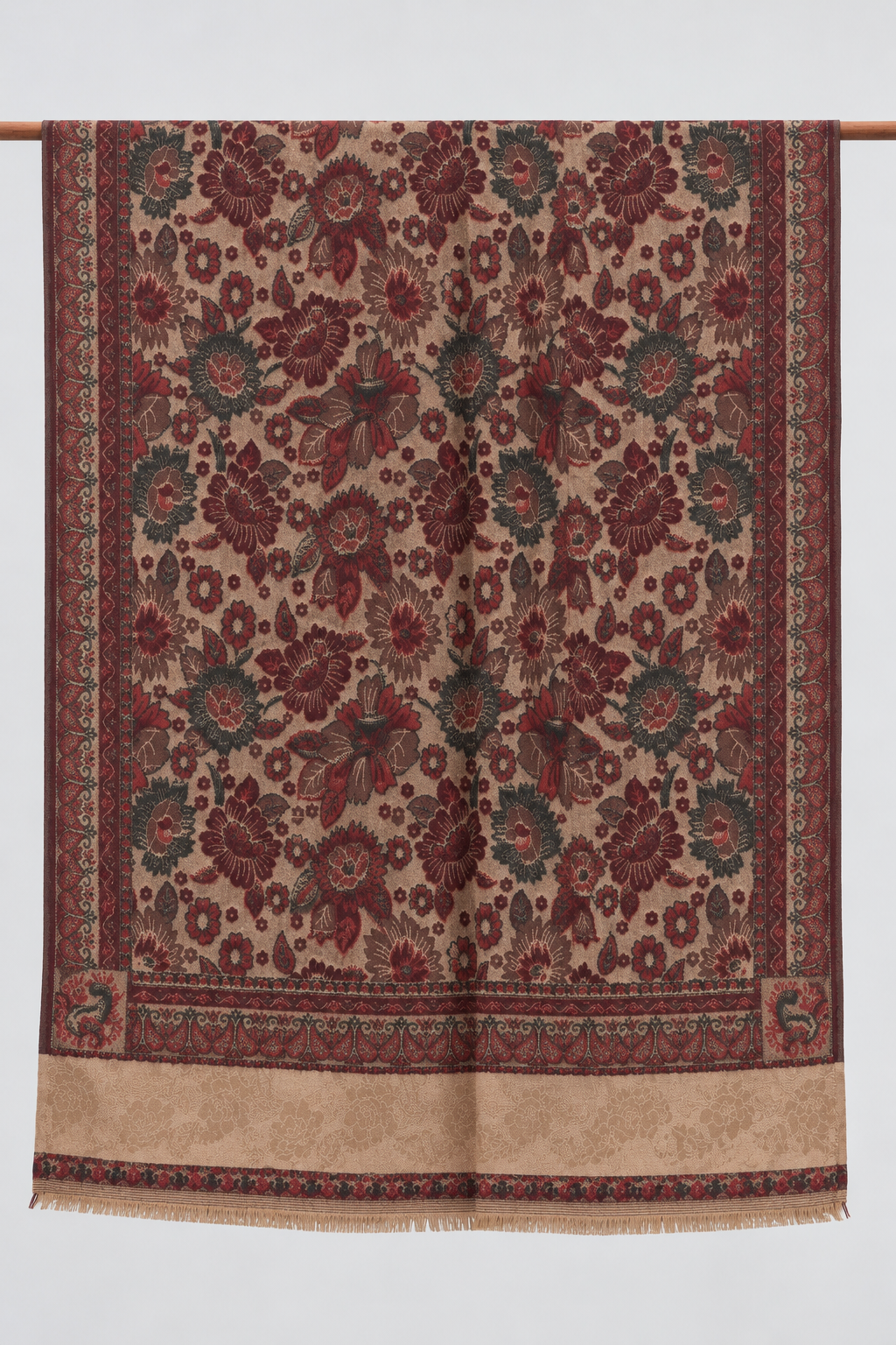 Maroon Floral Jacquard Shawl with Blush Panel