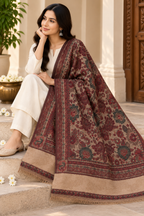 Maroon Floral Jacquard Shawl with Blush Panel