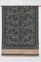 Teal Floral Jacquard Shawl with Blush Panel