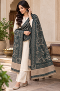 Teal Floral Jacquard Shawl with Blush Panel