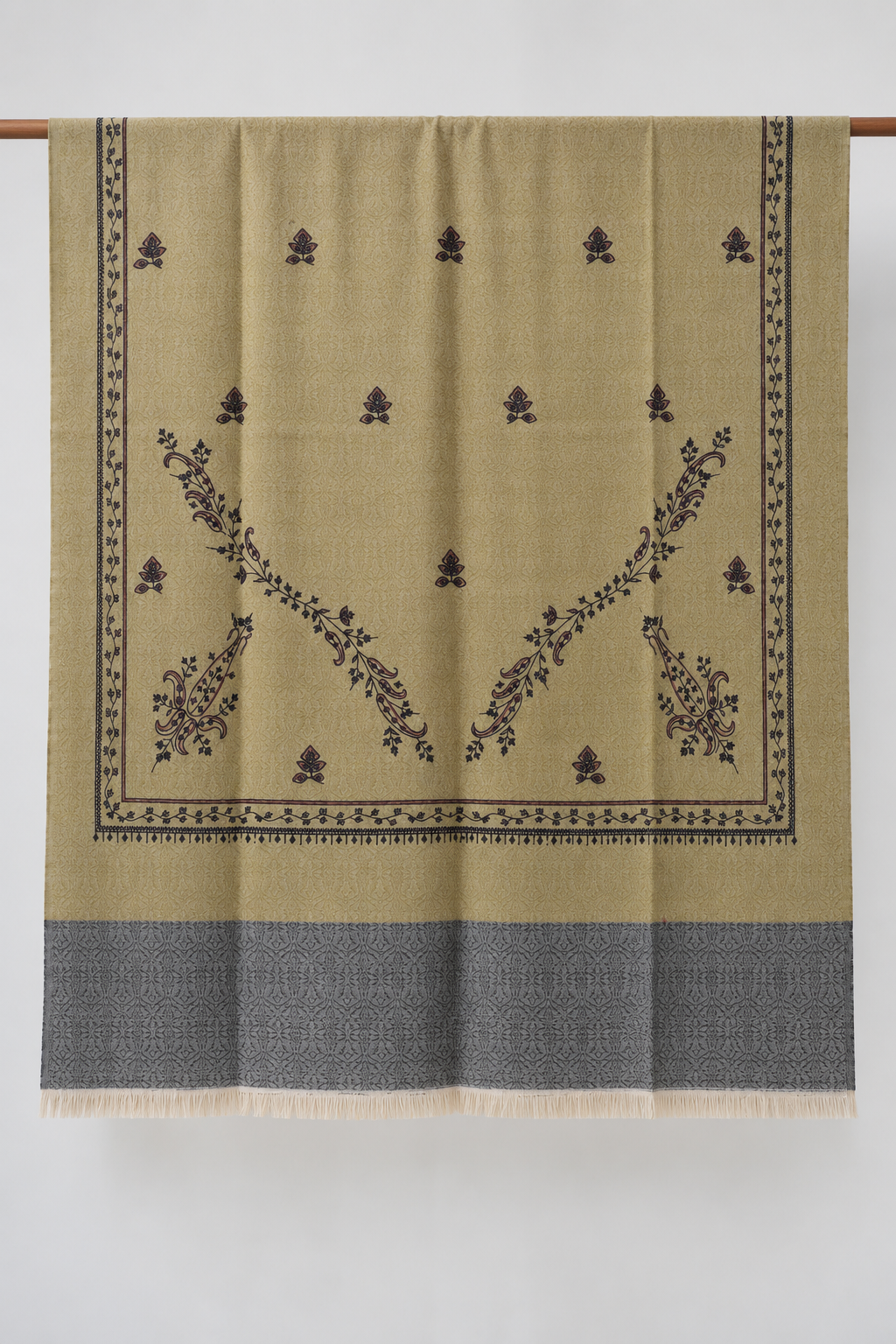Mauve Grey Stole with Floral Vine Sprigs