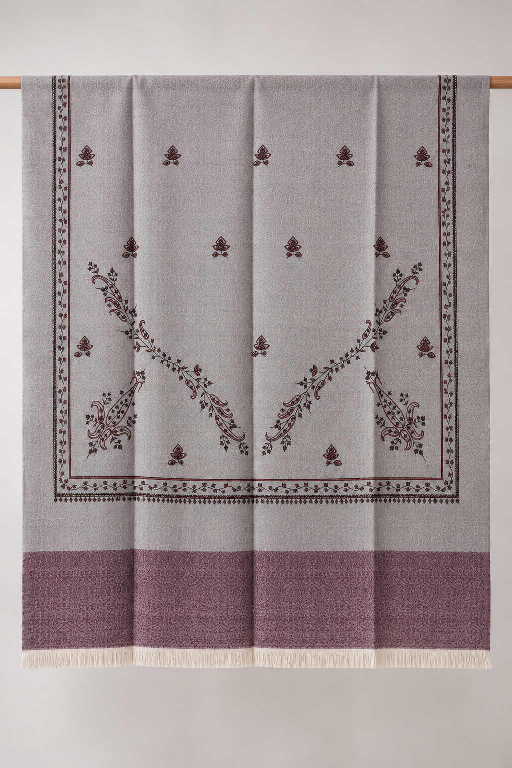 Sage Grey Stole with Floral Vine Sprigs