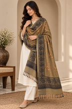 Olive Embroidered Stole with Sequin Paisley Motifs